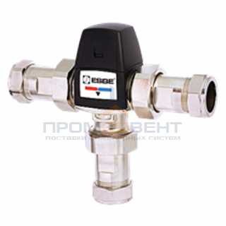 Клапан термостатический смесительный ESBE VTA563 - CPF28мм (компрессионное подключение, с переходником НР 1", Tmax. 95°C, точка переключения 35-50°C, никелированный)