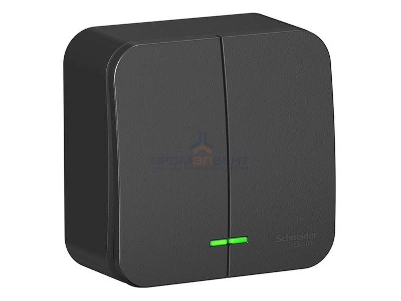 Выключатель 2-клавишный с подсветкой (cх.5) Blanca Schneider Electric 10А 250В антрацит из.пластина